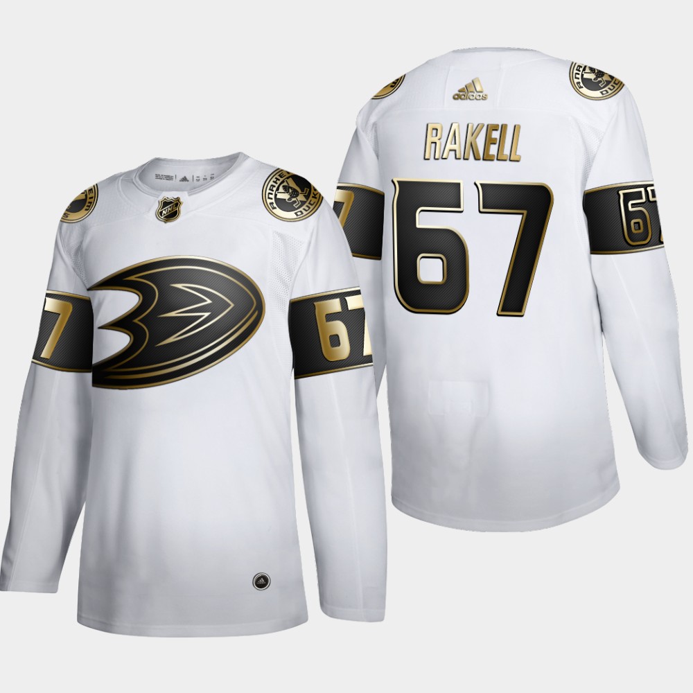 Cheap Anaheim Ducks 67 Rickard Rakell Men Adidas White Golden Edition Limited Stitched NHL Jersey